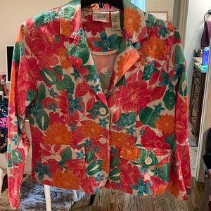 Bill Blass Jeanswear Womens Size L Floral 100% Cotton Blazer Jacket‎ VINTAGE